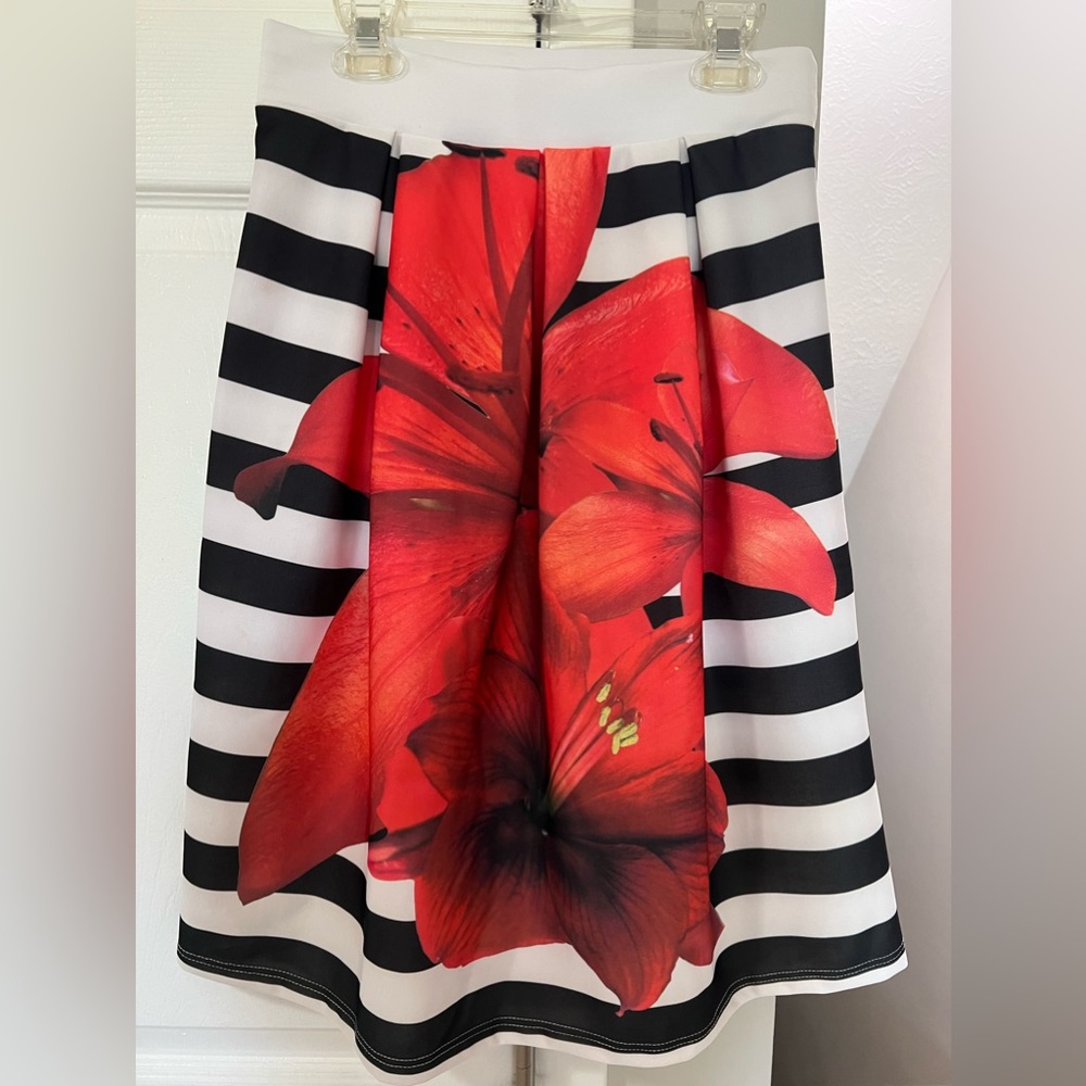 Beautiful skirt white and black stripes and floral print